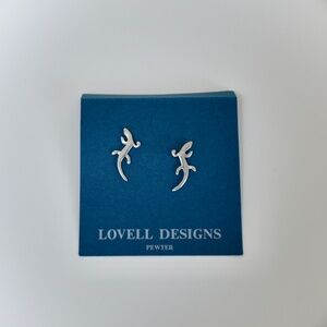 Vintage 90s Lovell Designs Gecko Lizard  Pewter Stud Earrings
